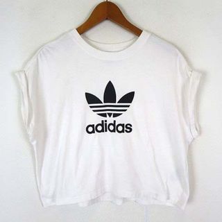 アディダス(adidas)のアディダス adidas Tシャツ カットソー ロゴ クロップド 半袖 L 白(カットソー(半袖/袖なし))