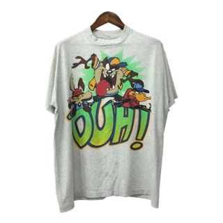 90年代 LOONEY TUNES ルーニー・テューンズ 半袖Ｔシャツ シングルステッチ アニメT キャラクター グレー (メンズ L相当) 中古 古着 Q6311(Tシャツ/カットソー(半袖/袖なし))