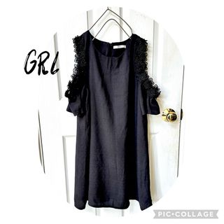 グレイル(GRL)のGRL グレイル　肩開き　フラワーモチーフ　ブラック　ワンピースL(ミニワンピース)