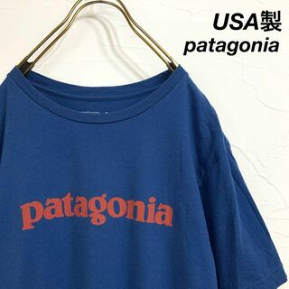 パタゴニア(patagonia)の美品 USA製 patagonia ビッグロゴ tシャツ ブルー オレンジ(Tシャツ/カットソー(半袖/袖なし))