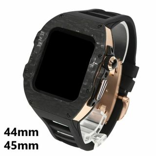 アップルウォッチ(Apple Watch)のアップルウォッチ 44mm カーボンケース 高級ケース カバー ブラック ／ローズゴールド S4/5/6/SE対応(その他)