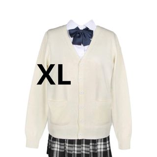 カーディガン スクール Vカーディガン学生服 スクールセーターホワイト XL(カーディガン)