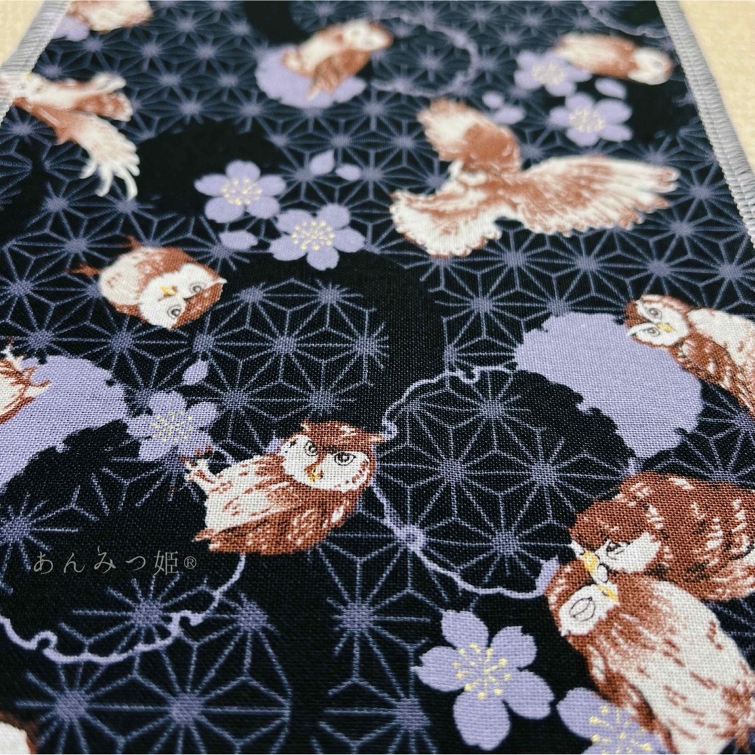 綿の半衿  桜とフクロウ レディースの水着/浴衣(和装小物)の商品写真