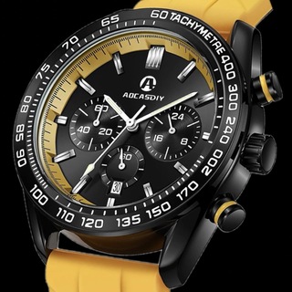 新品 AOCASDIY オマージュクロノグラフウォッチ メンズ腕時計 イエロー2(腕時計(アナログ))