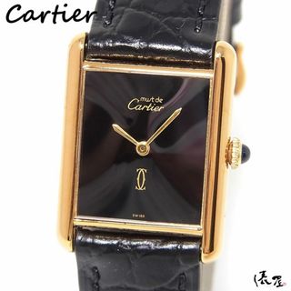 カルティエ(Cartier)の【OH済/仕上済】カルティエ マストタンク LM 手巻き式 ブラック 極美品 ヴィンテージ アンティーク メンズ Cartier 時計 腕時計 中古【送料無料】(腕時計(アナログ))