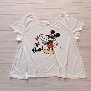 ミッキー　半袖　オーバー　Tシャツ　ホワイト(Tシャツ(半袖/袖なし))