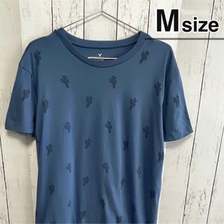 American Eagle - American Eagle　Tシャツ　M　ブルー　総柄　サボテン　USA古着