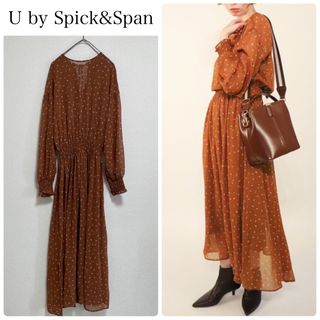 ユーバイスピックアンドスパン(U by SPICK&SPAN)の【美品】U by Spick and Spanダブルバックリボンプリントドレス(ロングワンピース/マキシワンピース)