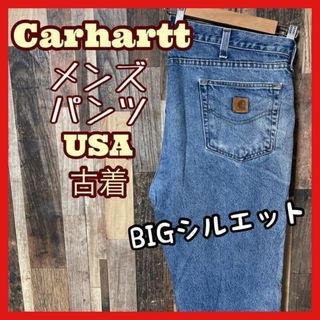 カーハート ロゴ メンズ デニム XL 36 ブルー パンツ USA古着 90s