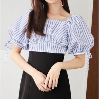 グレイル(GRL)の新品 GRL 袖2Wayストライプ柄コルセット風クロップド丈ブラウス(カットソー(半袖/袖なし))