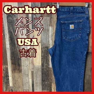 カーハート(carhartt)のカーハート デニム メンズ ロゴ ブルー L 34 パンツ USA古着 90s(デニム/ジーンズ)