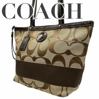 コーチ(COACH)のCOACH コーチ　s87　キャンバス　f15112　ボーダー　トートバッグ　茶(トートバッグ)