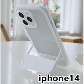 iphone14ケース スタンド付き　半透明 ホワイト309(iPhoneケース)