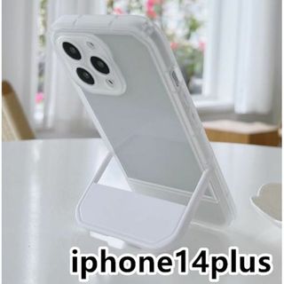 iphone14plusケース スタンド付き　半透明 ホワイト310(iPhoneケース)