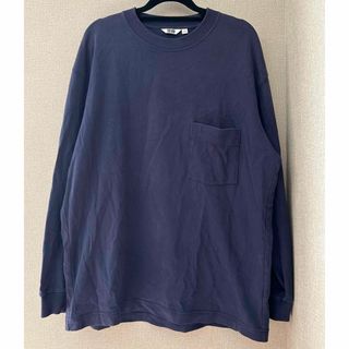 ユニクロ(UNIQLO)のUNIQLO U クルーネックT  長袖　ネイビー　L(Tシャツ/カットソー(七分/長袖))