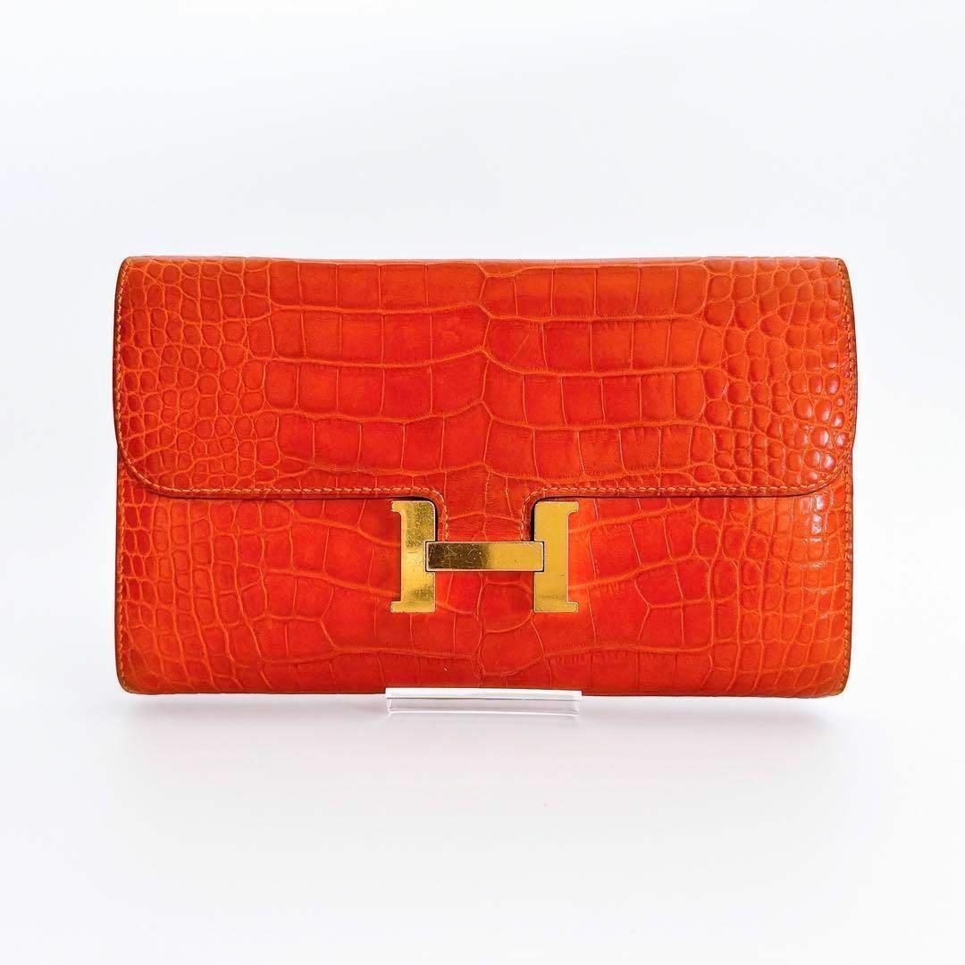 Hermes(エルメス)の希少色 エルメス アリゲーター コンスタンスロング 長財布 レディース オレンジ レディースのファッション小物(財布)の商品写真