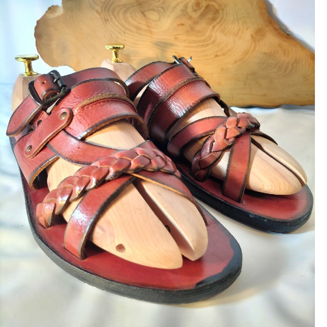 【極美品】ＧＡＲＵ　本革/牛革　オールレザー高級サンダル　編み込みレザー　正規品 メンズの靴/シューズ(サンダル)の商品写真
