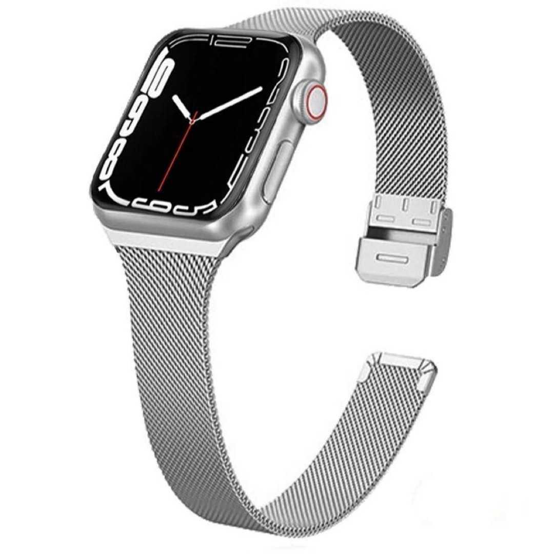 ウォッチベルト Applewatch ベルト シルバー メタル ワンタッチ メンズの時計(金属ベルト)の商品写真