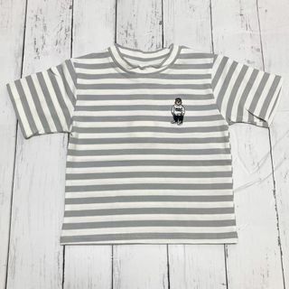 80 半袖Tシャツ　ボーダー　くま刺繍(Ｔシャツ)