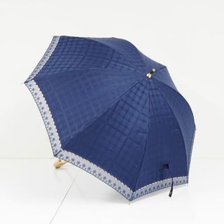 DAKS - 日傘 DAKS ダックス USED品 ジャガードチェック オーガンジー ネイビー 晴雨兼用 UV 遮光 47cm A0674