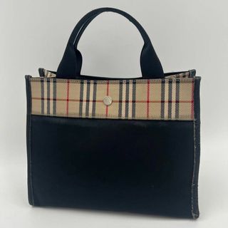 BURBERRY - 【ヴィンテージ】Burberry チェック　トートバッグ　スクエア　ロゴボタン