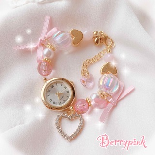 【SALE】ハートビジューのブレスレットウォッチ♡腕時計♡ピンク(ブレスレット/バングル)