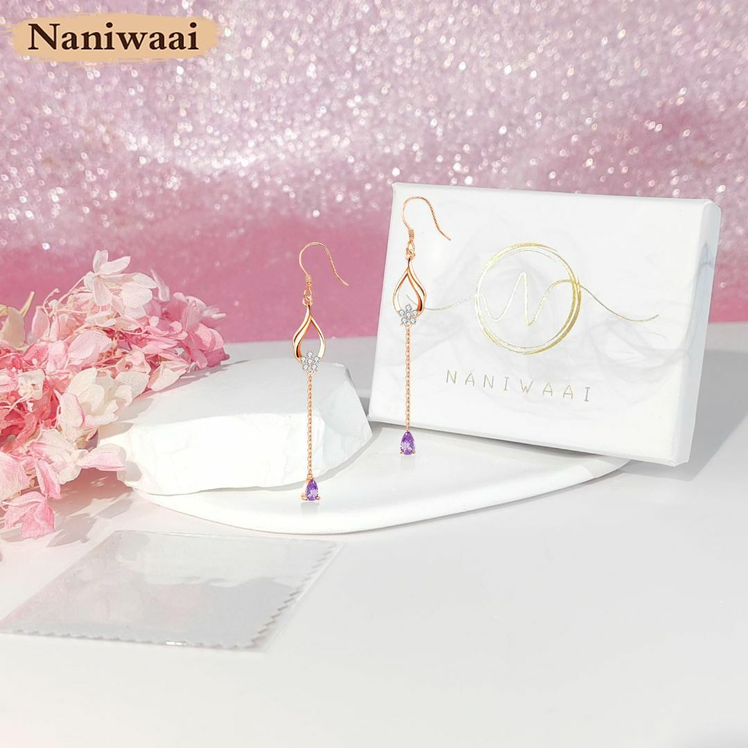 【色: 02月-ピンクゴールド】Naniwaai ピアス レディース 人気 誕生 レディースのアクセサリー(その他)の商品写真