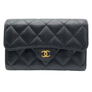 シャネル(CHANEL)の　シャネル CHANEL クラシックスモールフラップウォレット AP0232 ブラック/ゴールド マットキャビアスキン レディース(財布)