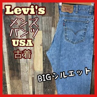 リーバイス(Levi's)のリーバイス メンズ デニム ロゴ XL ブルー ゆるダボ パンツ 古着 90s(デニム/ジーンズ)