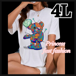 【4L】カラフル くまさん 半袖Tシャツ 大きいサイズ レディース メンズ(Tシャツ(半袖/袖なし))
