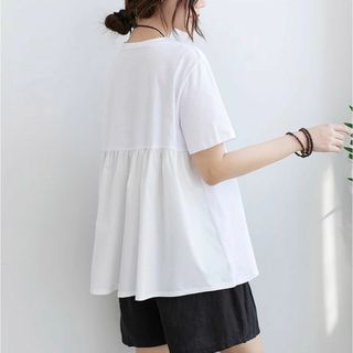 レディース Tシャツ 後ろフリル 半袖 カットソー 春夏 薄地 涼しい 可愛い(Tシャツ(半袖/袖なし))