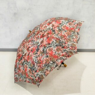 【美品】デザイン 花柄 総柄 折りたたみ傘 赤 ピンク 梅雨(傘)