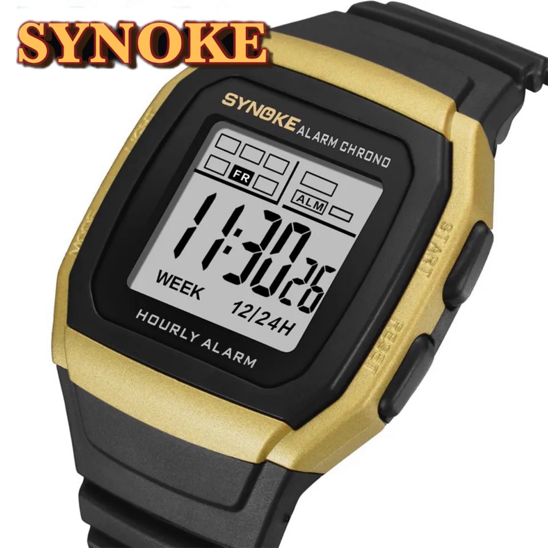 新品 SYNOKE スポーツデジタルウォッチ メンズ腕時計 ブラック＆ゴールド メンズの時計(腕時計(デジタル))の商品写真