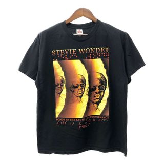 スティービー・ワンダー 半袖Ｔシャツ バンドT ブラック (メンズ L) 中古 古着 Q6316(Tシャツ/カットソー(半袖/袖なし))