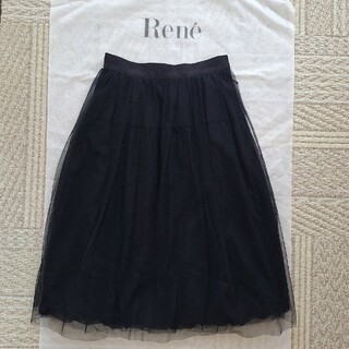 ルネ(René)のreneルネ☆ブラック黒チュールバルーンスカート☆34(ひざ丈スカート)