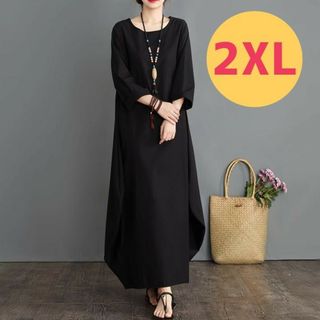 新品 レディース ロング ワンピース 2XL マキシ丈 ゆったり 大きいサイズ(ロングワンピース/マキシワンピース)