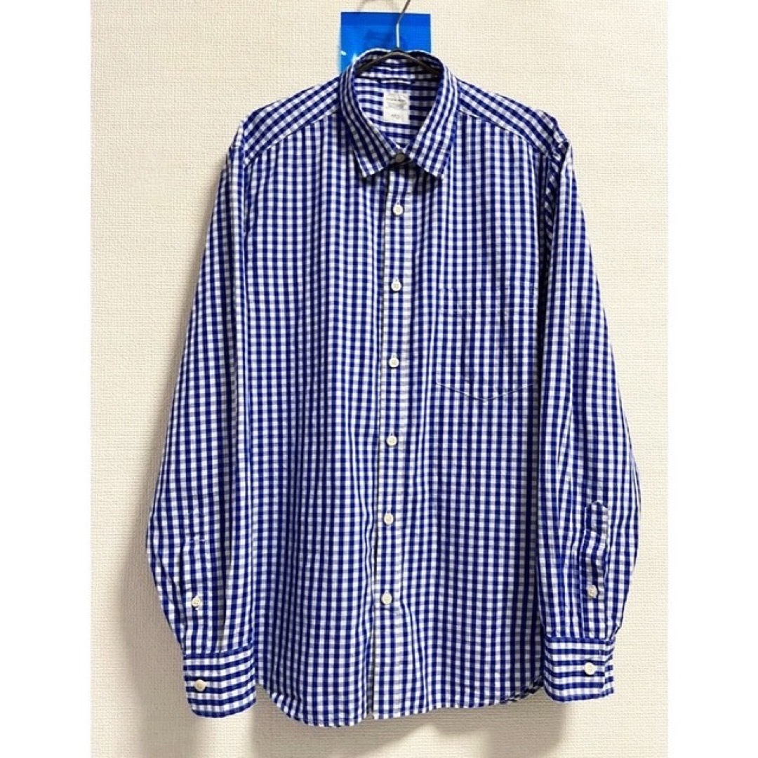 "ちょうど良いサイズ" ブルー 青 ホワイト 白 ギンガムチェックシャツ メンズのトップス(シャツ)の商品写真