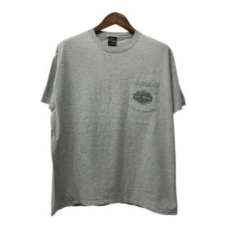 ハーレーダビッドソン(Harley Davidson)のUSA製 HARLEY DAVIDSON ハーレーダビッドソン ポケット 半袖Ｔシャツ バイク ワンポイント グレー (メンズ L) 中古 古着 Q6319(Tシャツ/カットソー(半袖/袖なし))