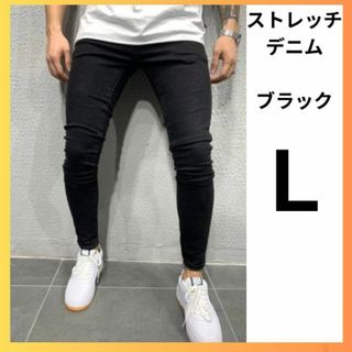 L  ブラック  メンズ　デニム　黒  スキニー　ストレッチ　パンツ　ジーパン(デニム/ジーンズ)