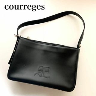 Courreges - 美品★ロゴ レザー courreges クレージュ ミニバック ブラック カバン