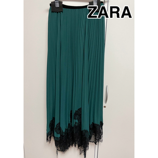 ザラ(ZARA)のZARA グリーン×黒レースロングスカート(ロングスカート)