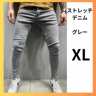 XL  グレー メンズ　デニム　灰 スキニー　ストレッチ　パンツ　ジーパン(デニム/ジーンズ)