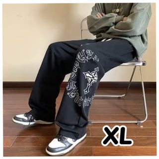 【期間限定！】メンズ　黒　XL　クロスパンツ　ブラック　ヒップホップ　ワイド(ワークパンツ/カーゴパンツ)