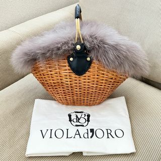 VIOLAd'ORO - 美品 ヴィオラドーロ かごバッグ バスケット 金具 グレー フォックスファー付