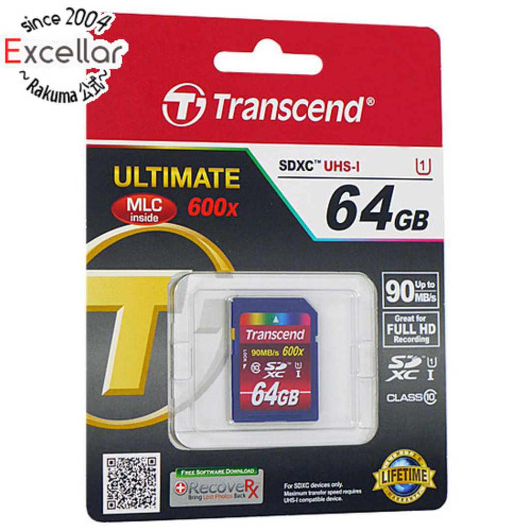 Transcend(トランセンド)のTranscend　SDHCカード　TS64GSDXC10U1　64GB/CLASS10 スマホ/家電/カメラのPC/タブレット(PC周辺機器)の商品写真