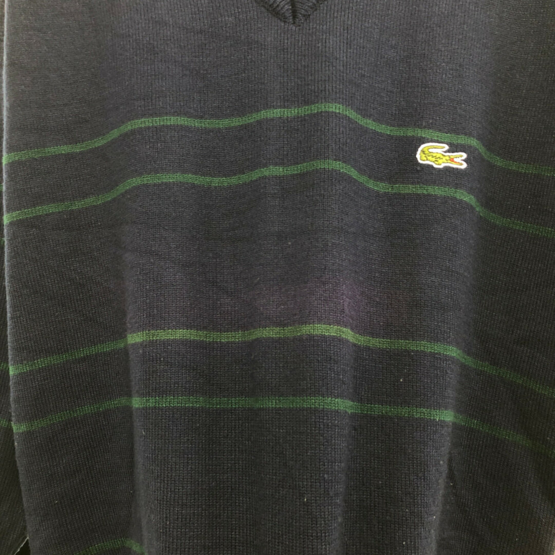 70-80年代 フランス製 LACOSTE ラコステ ボーダー柄 コットンニット セーター カジュアル ネイビー (メンズ L) 中古 古着 P6842 メンズのトップス(ニット/セーター)の商品写真