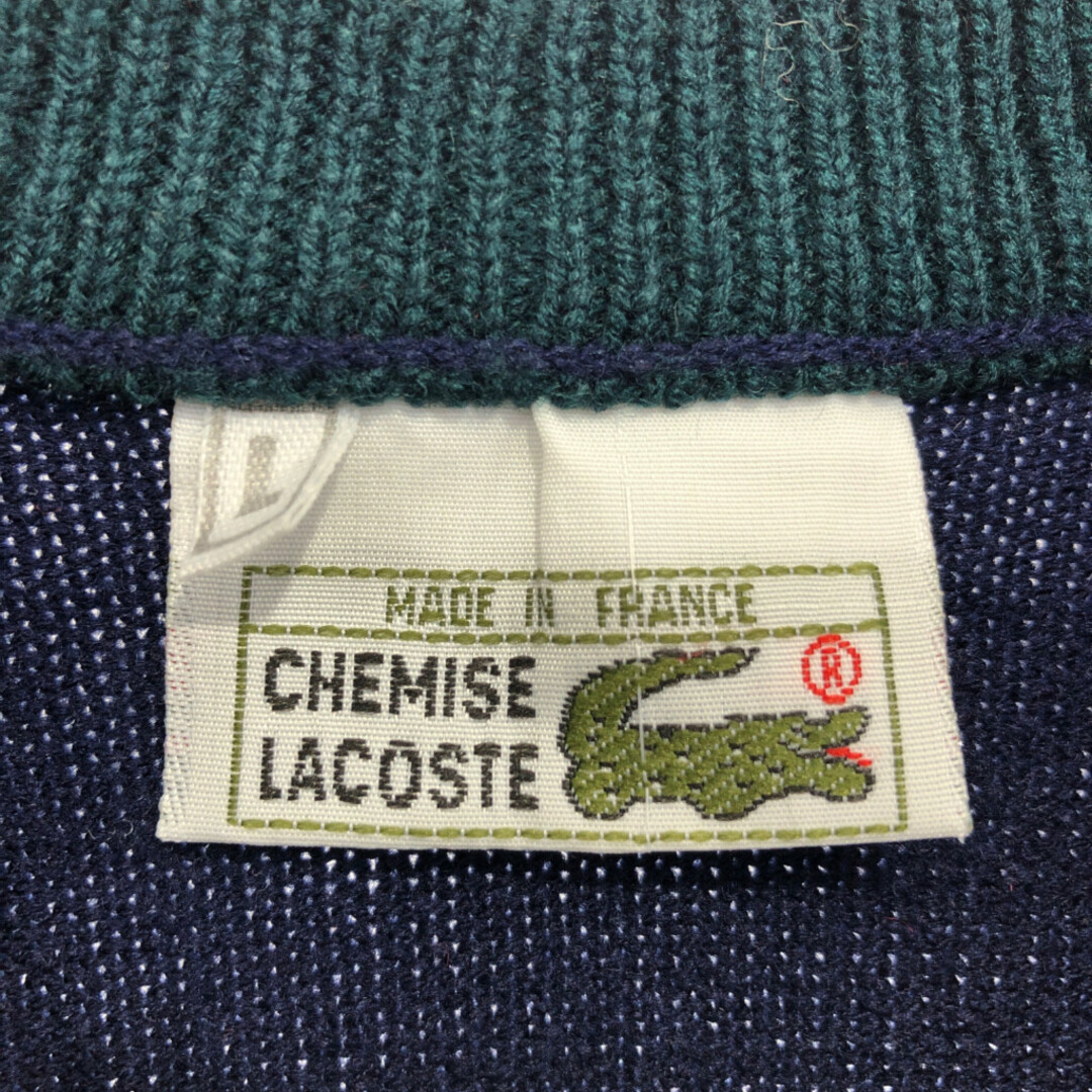 70-80年代 フランス製 LACOSTE ラコステ ボーダー柄 コットンニット セーター カジュアル ネイビー (メンズ L) 中古 古着 P6842 メンズのトップス(ニット/セーター)の商品写真