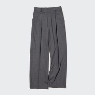 ユニクロ(UNIQLO)のユニクロ タックワイドパンツ ワンタック・丈長め グレー 76cm 補正あり(その他)