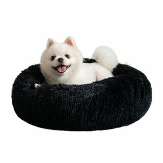 【色: ブラック】Epochtech 猫ベッド 犬ベッド ふわふわ ラウンド型 (犬)