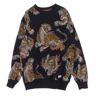 WACKO MARIA - WACKO MARIA ワコマリア ニット 19AW × TIM LEHI ティムリーハイ JACQUARD CREW NECK ジャガード クルーネック タイガー 虎 総柄 ニット セーター ブラック系 M【中古】